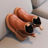 British Style Leather Boy and Girl Short Boots with Side Zipper - Himpall